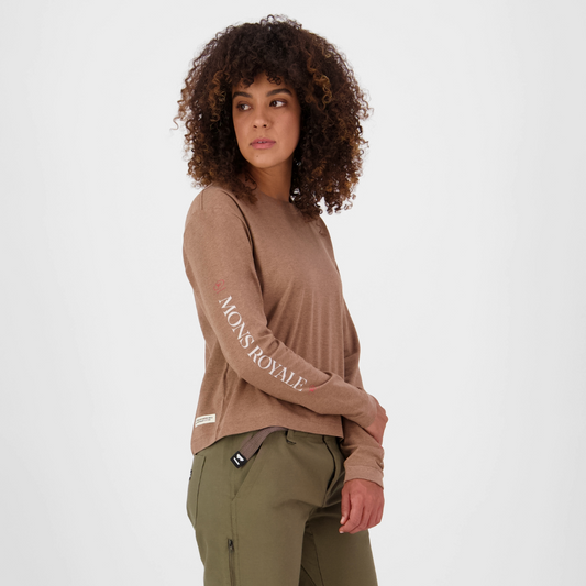 Mons Royale (Sample) - Women's Yonder Merino Organic Cotton Long Sleeve - Mocha