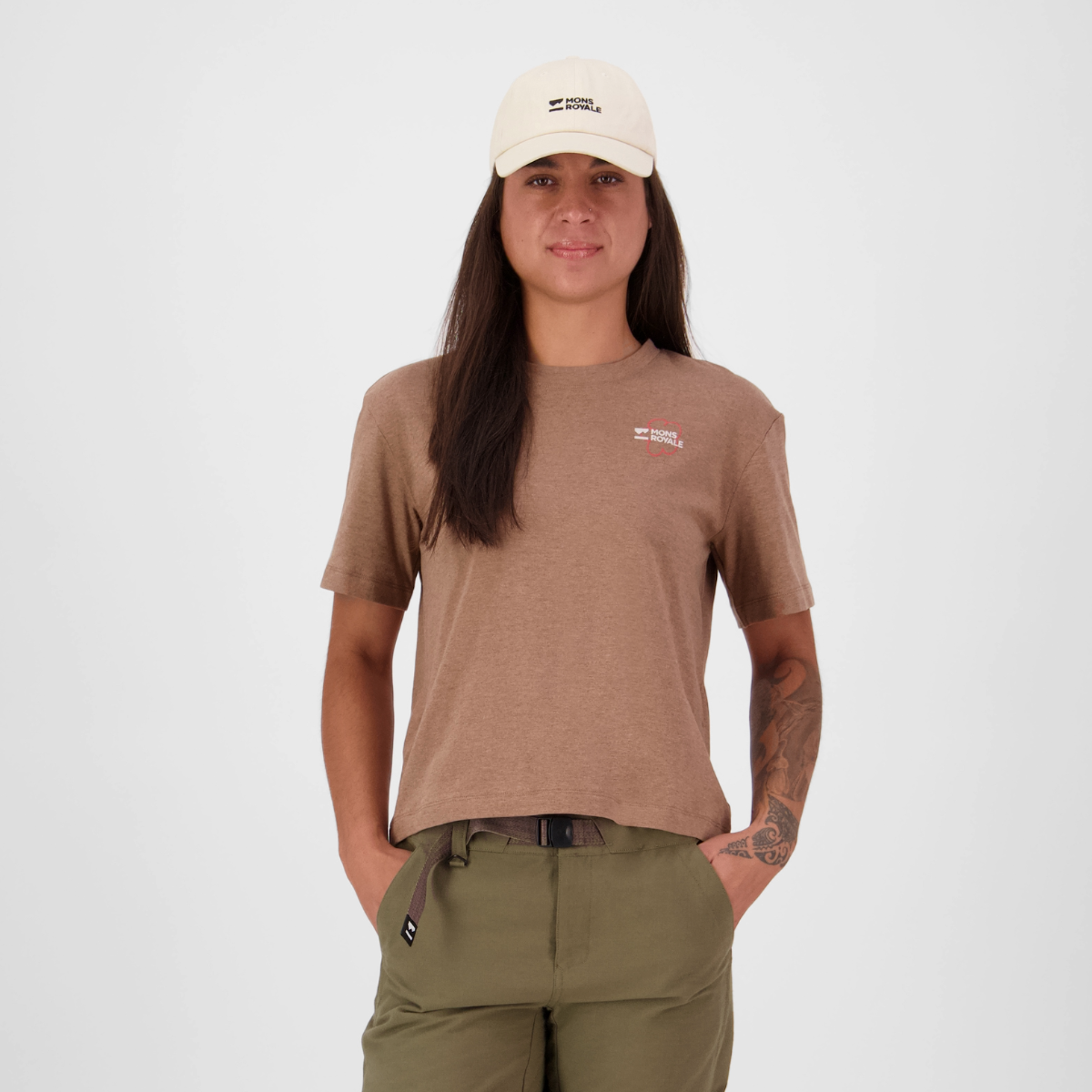 Mons Royale (Sample) - Women's Yonder Merino Organic Cotton T-Shirt - Mocha