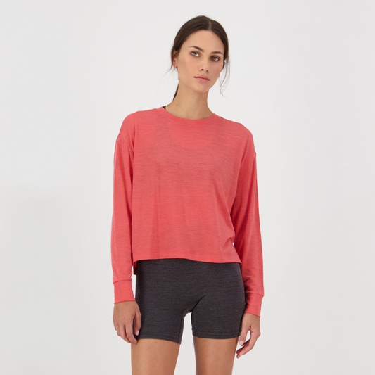 Mons Royale (Sample) - Women's Zephyr Merino Tencel Boxy Long Sleeve - Watermelon