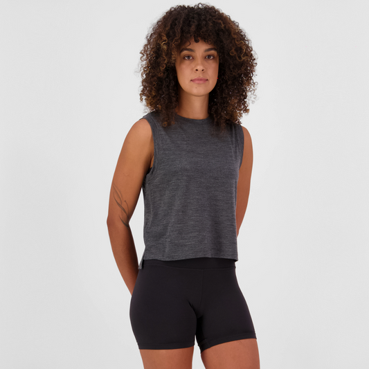 Mons Royale (Sample) - Women's Zephyr Merino Tencel Boxy Tank - Smoke