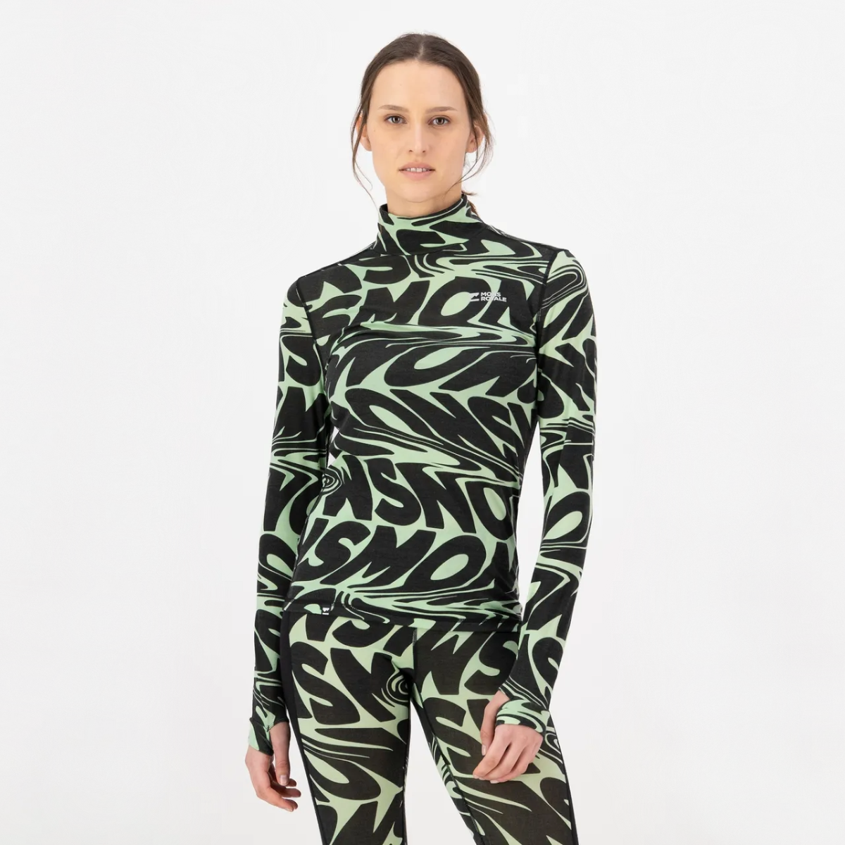 Mons Royale - Women's Cascade Merino Base Layer Mock Neck Long Sleeve - Signal Lost Matcha