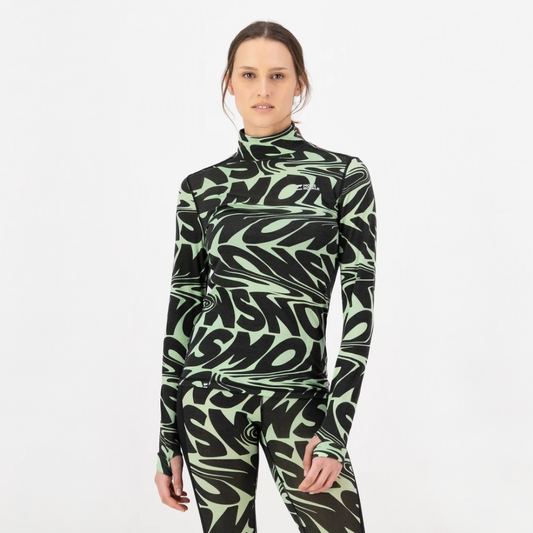 Mons Royale - Women's Cascade Merino Base Layer Mock Neck Long Sleeve - Signal Lost Matcha